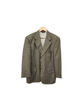 Samuelsohn Blazer Men 43R Brown Houndstooth Silk Wool Sport Coat Made In Canada